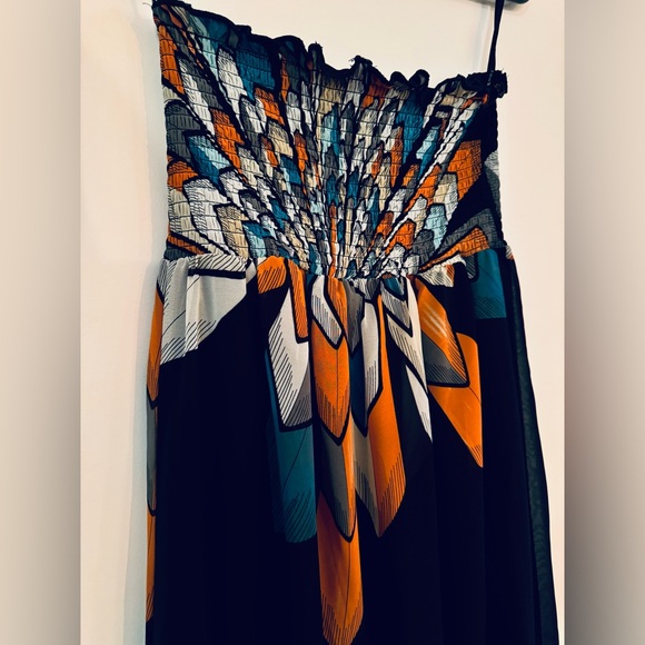 Robe bustier longue Forever 21 plumes Feather print chiffon Maxi dress festival - Picture 3 of 7